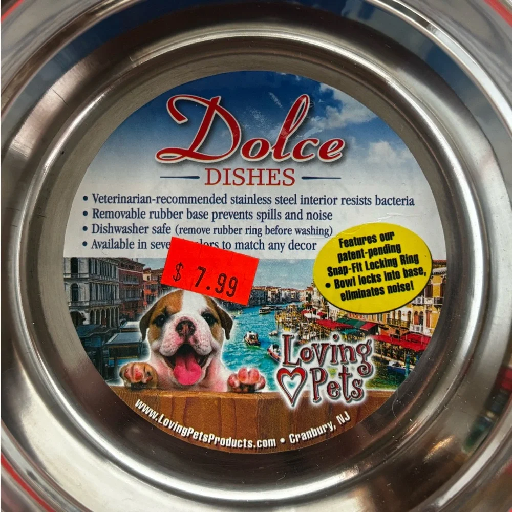 Set of 2 Merlot Paw Print Stainless Steel Loving Pets Dolce Dishes